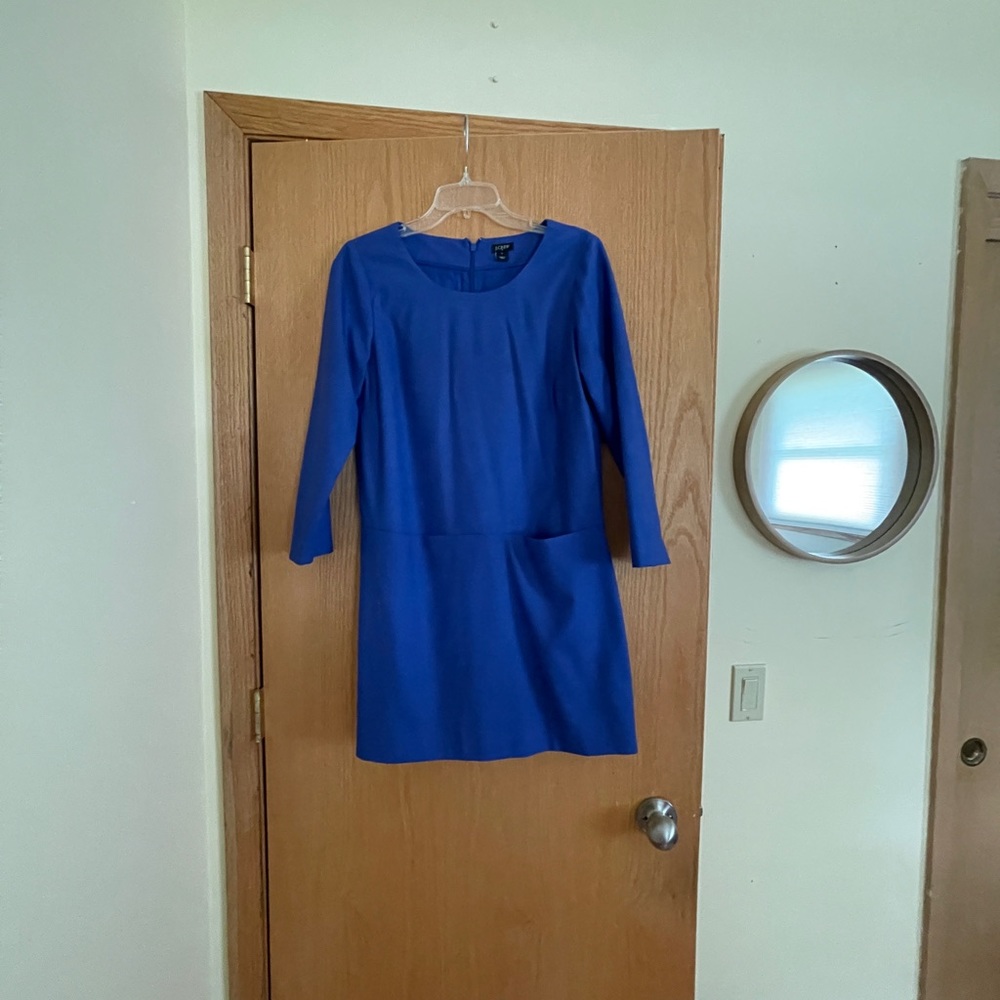 Jcrew long sleeve blue knee length dress sz 4 with pockets